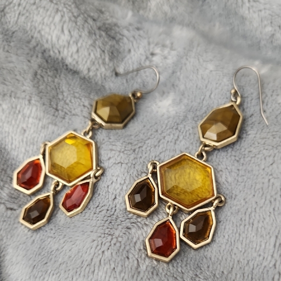 Chic Geometric Dangle Earrings - Yellow and Brown - Picture 1 of 4